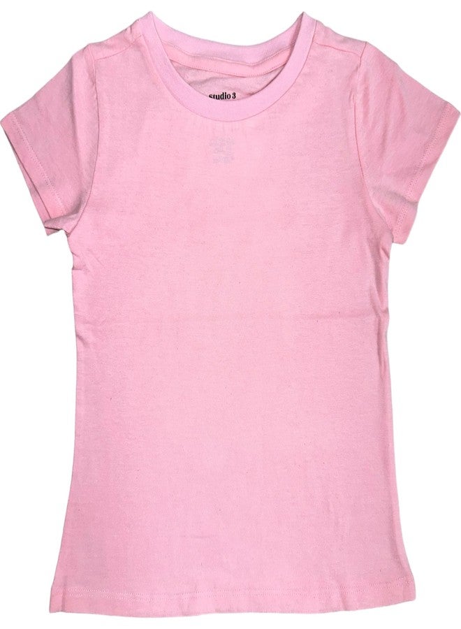 Studio 3 Girls’ 4-Pack Crew Neck Solid Colored Soft Basic T-Shirts - Assorted Colors - Stylish Kids' Tees Set - Pink,Black,White,Grey 3T - Image 5